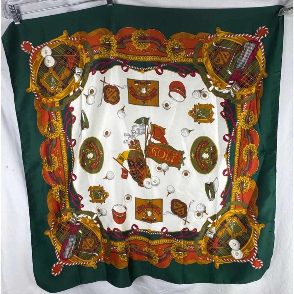 Blu di Balestra ROYAL CRICKET CLUB Print Silk Scarf 34” Square, Italy, Golf
